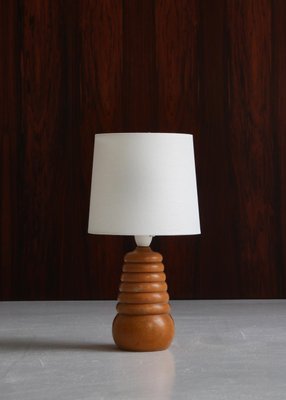 Table Lamp in Turned Beechwood Scandinavian Modern, Denmark, 1950s-WRF-1283570