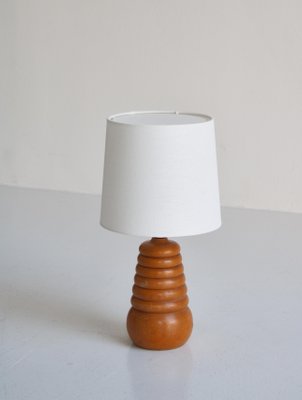 Table Lamp in Turned Beechwood Scandinavian Modern, Denmark, 1950s-WRF-1283570