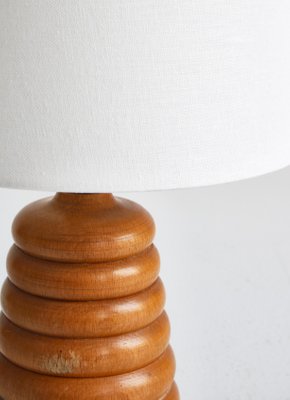 Table Lamp in Turned Beechwood Scandinavian Modern, Denmark, 1950s-WRF-1283570