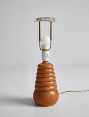 Table Lamp in Turned Beechwood Scandinavian Modern, Denmark, 1950s-WRF-1283570