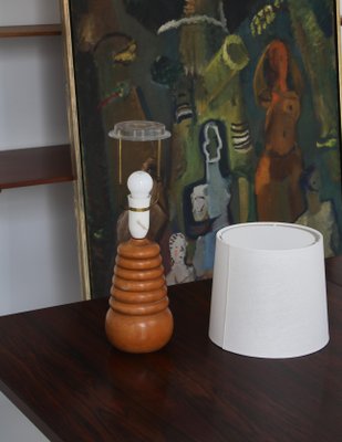 Table Lamp in Turned Beechwood Scandinavian Modern, Denmark, 1950s-WRF-1283570