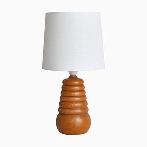 Table Lamp in Turned Beechwood Scandinavian Modern, Denmark, 1950s-WRF-1283570