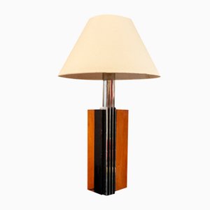 Table Lamp in Wood and Steel, Italy, 1970s-VCV-1016593