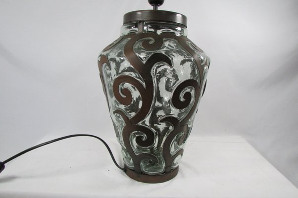 Table Lamp in Wrought Iron and Blown Glass, 1980s-RDN-1437961