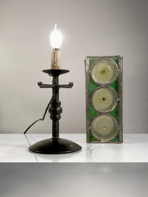 Table Lamp in Wrought Iron and Stained Glass from Loir Et Cher, France, 1960s-NLF-1719192