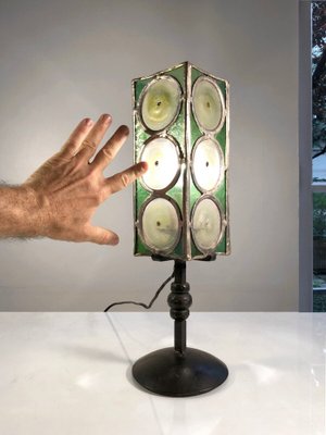 Table Lamp in Wrought Iron and Stained Glass from Loir Et Cher, France, 1960s-NLF-1719192