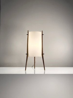 Table Lamp or Tripod Night Light in White and Teak from Alfapplex, Italy, 1950s-NLF-1719234