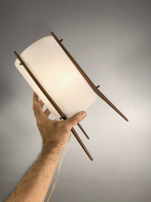 Table Lamp or Tripod Night Light in White and Teak from Alfapplex, Italy, 1950s-NLF-1719234