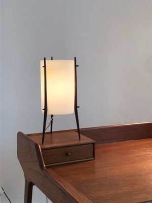 Table Lamp or Tripod Night Light in White and Teak from Alfapplex, Italy, 1950s-NLF-1719234