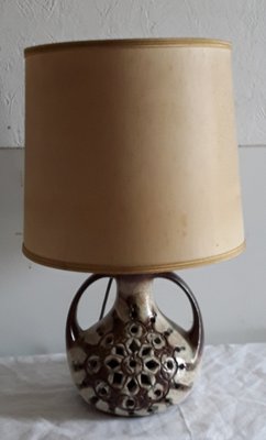 Table Lamp with Brown and Beige Ceramic Base, Interior Lighting and Beige Fabric Shade, 1970s-HOI-1293332