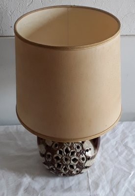 Table Lamp with Brown and Beige Ceramic Base, Interior Lighting and Beige Fabric Shade, 1970s-HOI-1293332