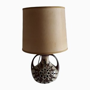 Table Lamp with Brown and Beige Ceramic Base, Interior Lighting and Beige Fabric Shade, 1970s-HOI-1293332