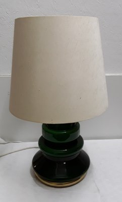 Table Lamp with Green Glass Casing & Beige Wool Shade, 1970s-HOI-777116