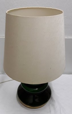 Table Lamp with Green Glass Casing & Beige Wool Shade, 1970s-HOI-777116