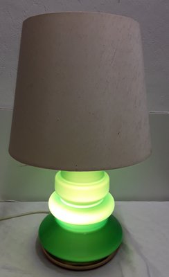 Table Lamp with Green Glass Casing & Beige Wool Shade, 1970s-HOI-777116