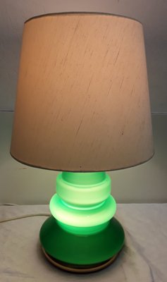 Table Lamp with Green Glass Casing & Beige Wool Shade, 1970s-HOI-777116