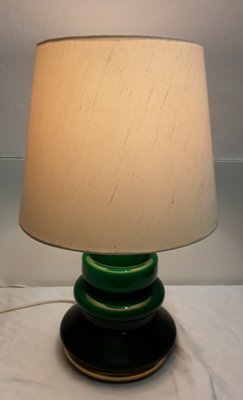 Table Lamp with Green Glass Casing & Beige Wool Shade, 1970s-HOI-777116