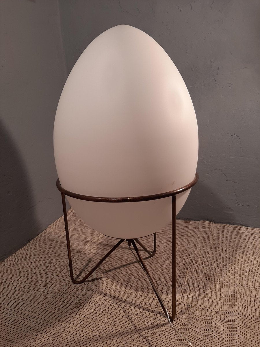 Table Lamp with Iron Structure & Egg-Shaped Opal Glass Shade in the Style of Stilnovo, 1990s