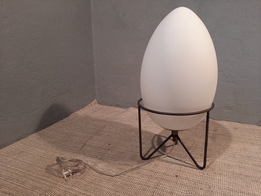 Table Lamp with Iron Structure & Egg-Shaped Opal Glass Shade in the Style of Stilnovo, 1990s