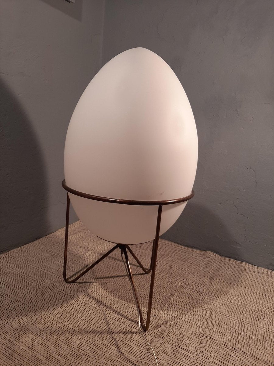 Table Lamp with Iron Structure & Egg-Shaped Opal Glass Shade in the Style of Stilnovo, 1990s