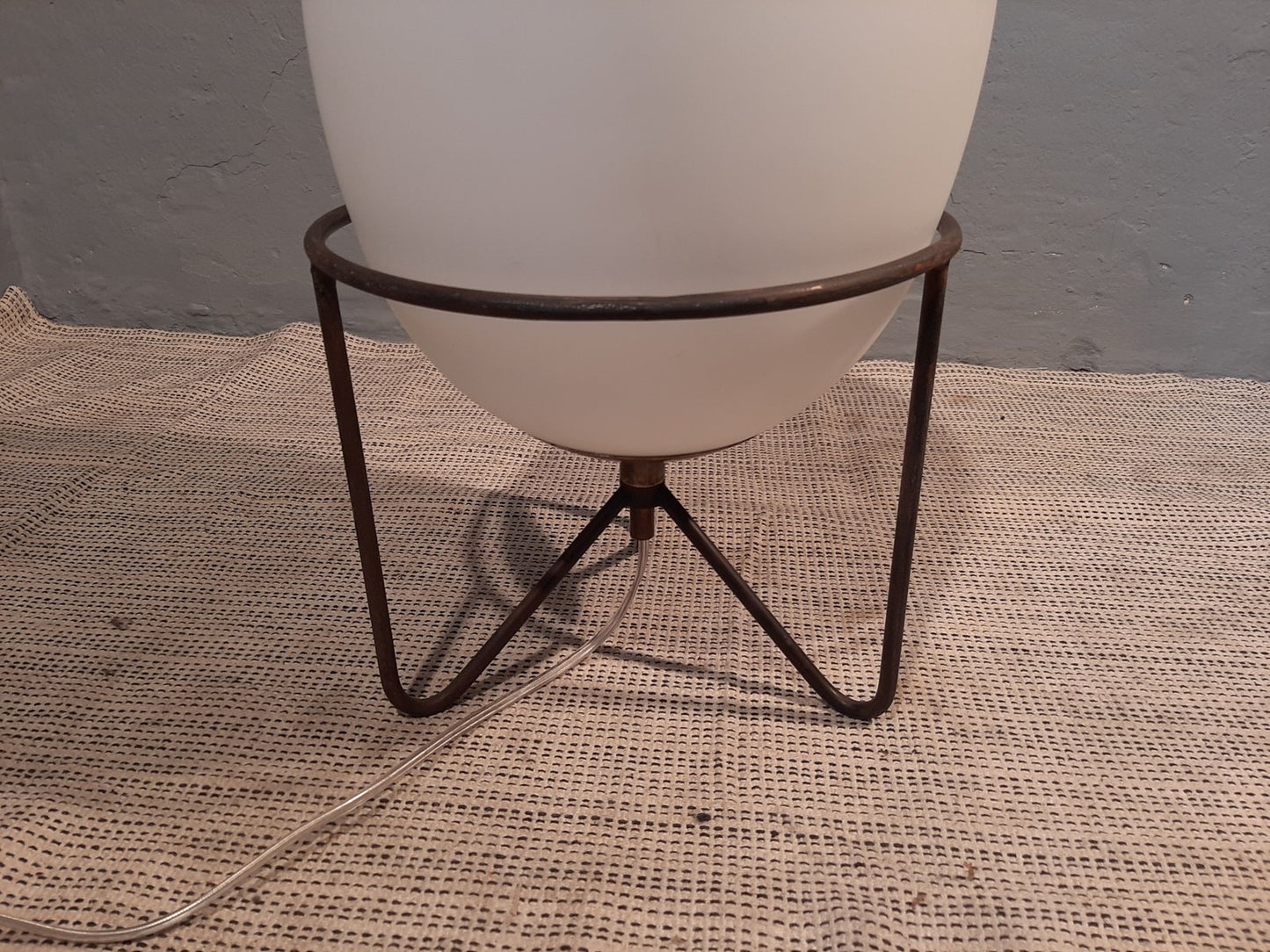 Table Lamp with Iron Structure & Egg-Shaped Opal Glass Shade in the Style of Stilnovo, 1990s