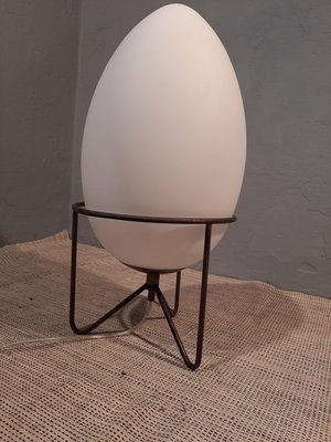 Table Lamp with Iron Structure & Egg-Shaped Opal Glass Shade in the Style of Stilnovo, 1990s-OHK-870483