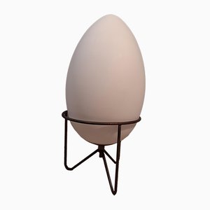 Table Lamp with Iron Structure & Egg-Shaped Opal Glass Shade in the Style of Stilnovo, 1990s-OHK-870483