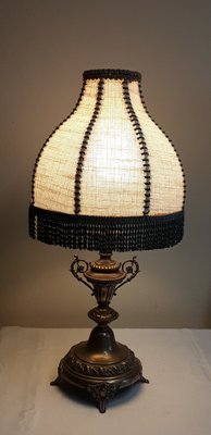 Table Lamp with Ornate Brass Base and Segmented Fabric Shade-HOI-1727623