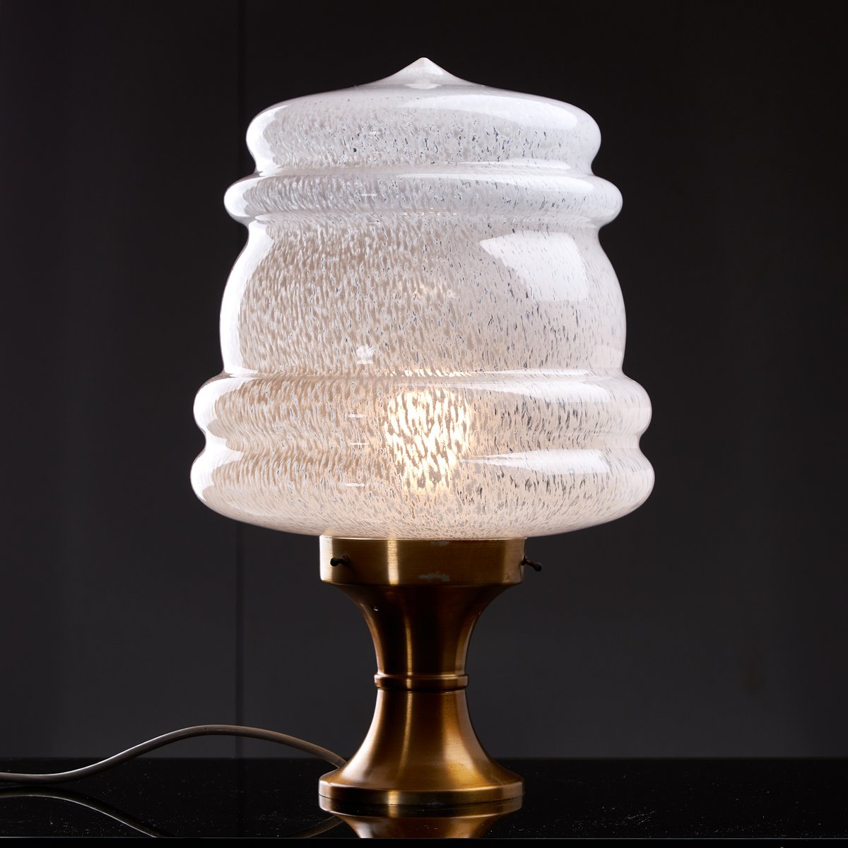 Table Lamp with Transparent-White Blown Loop Murano Glass by Carlo Nason for Mazzega, 1960s