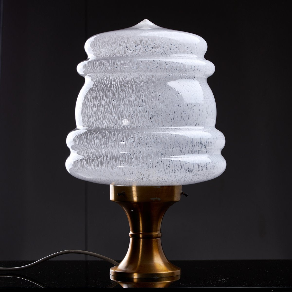 Table Lamp with Transparent-White Blown Loop Murano Glass by Carlo Nason for Mazzega, 1960s