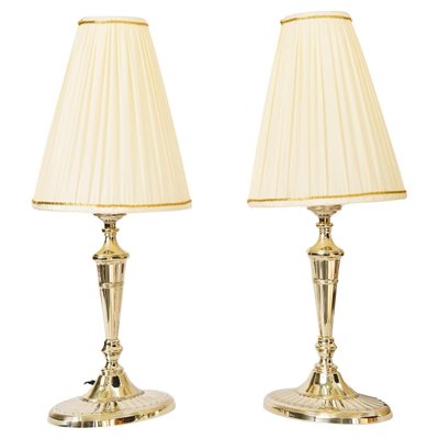 Table Lamps Alpaca with Oval Base and Fabric Shades, Vienna, 1920s, Set of 2-SPD-1702622