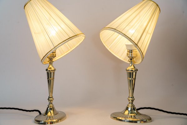 Table Lamps Alpaca with Oval Base and Fabric Shades, Vienna, 1920s, Set of 2-SPD-1702622