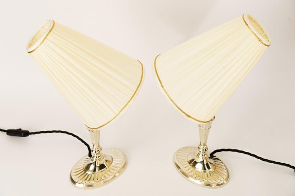 Table Lamps Alpaca with Oval Base and Fabric Shades, Vienna, 1920s, Set of 2-SPD-1702622