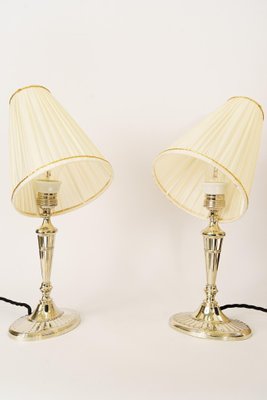 Table Lamps Alpaca with Oval Base and Fabric Shades, Vienna, 1920s, Set of 2-SPD-1702622