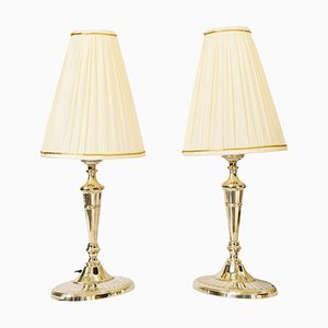 Table Lamps Alpaca with Oval Base and Fabric Shades, Vienna, 1920s, Set of 2-SPD-1702622