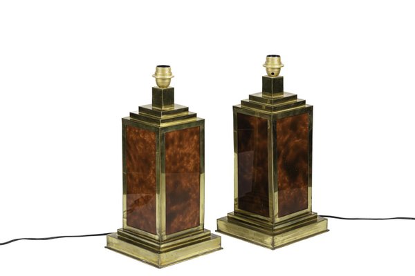 Table Lamps in Bakelite and Gilt Brass, 1970s, Set of 2-CEJ-682069