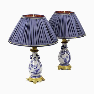 Table Lamps in Blue and White Earthenware and Gilt Bronze, 1880s, Set of 2-CEJ-689039