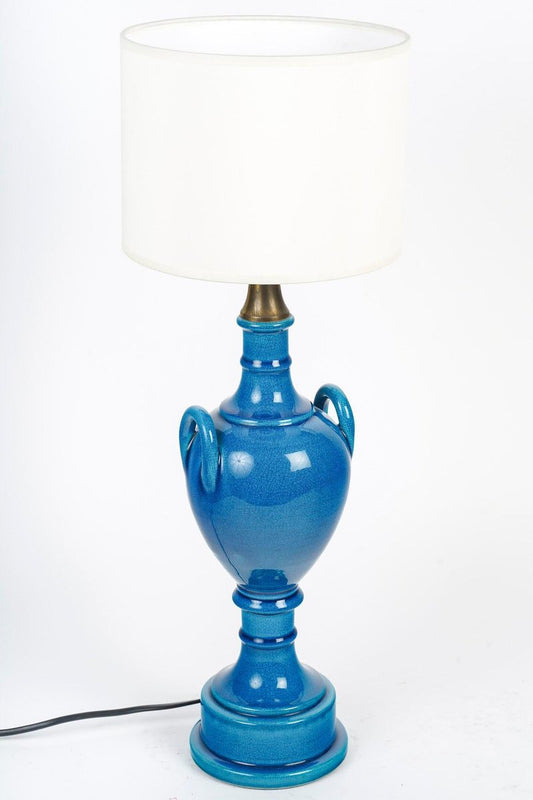 Table Lamps in Blue Glazed Earthenware by Pol Chambost (1906-1983), Set of 2