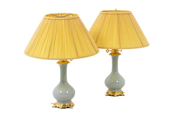 Table Lamps in Céladon Porcelain and Gilt Bronze, 1880s, Set of 2-CEJ-1324247