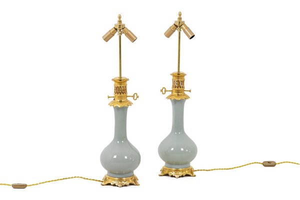 Table Lamps in Céladon Porcelain and Gilt Bronze, 1880s, Set of 2-CEJ-1324247