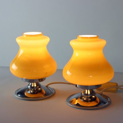 Table Lamps in Cream Opaline & Chrome, Bulgaria, 1960s, Set of 2-UL-1259013