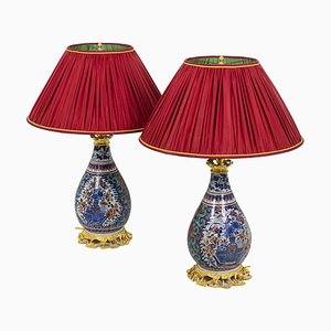 Table Lamps in Delftware & Gilt Bronze, 1880s, Set of 2-CEJ-767493