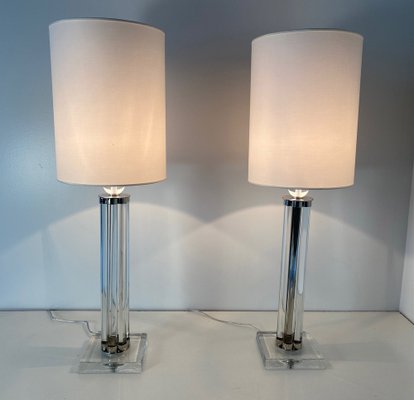 Table Lamps in Murano Glass and Chrome with White Lampshade, 2000s, Set of 2-FF-1404549