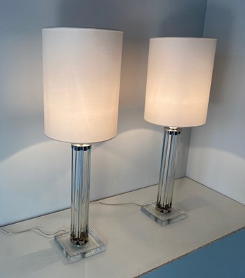 Table Lamps in Murano Glass and Chrome with White Lampshade, 2000s, Set of 2-FF-1404549