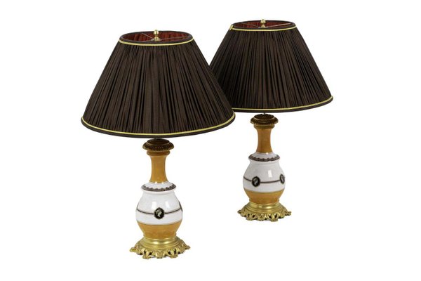 Table Lamps in Orange and White Porcelain, 1880s, Set of 2-CEJ-689043