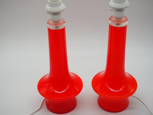 Table Lamps in Red Glass by Gert Nyström for Hyllinge Glasbruk Sweden, 1960s, Set of 2