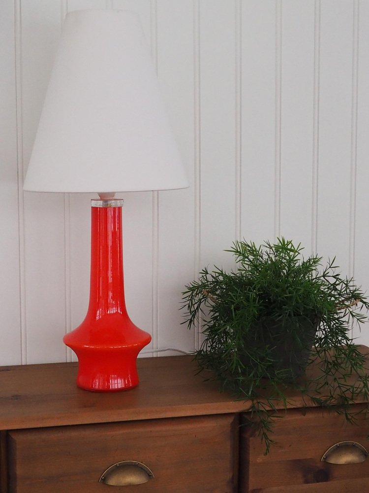 Table Lamps in Red Glass by Gert Nyström for Hyllinge Glasbruk Sweden, 1960s, Set of 2