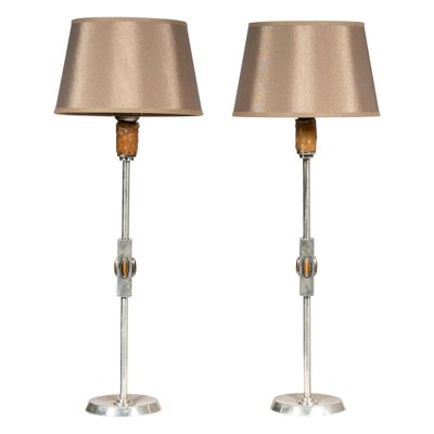 Table Lamps in Silver and Tiger's Eye, 1960s, Set of 2-NJJ-955148