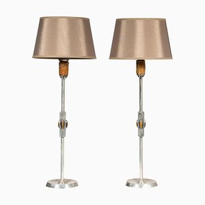 Table Lamps in Silver and Tiger's Eye, 1960s, Set of 2-NJJ-955148