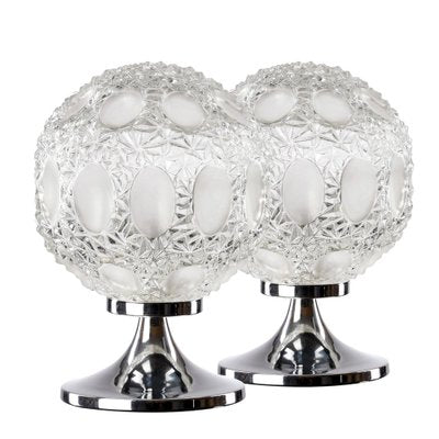 Table Lamps in Structured Glass and Chrome Base, 1970s, Set of 2-QBR-2041376